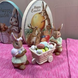 PartyLite Porcelain Baby Bunnies w/ Cart